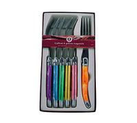 Laguiole Production - Coffret 6 fourchettes multicolores - Couverts de table en acier inoxydable - Set de fourchettes couleurs panachées en ABS - Présentation coffret cadeau