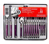 Laguiole Production - Ménagère 24 pièces - Set de couverts de table acier inox et ABS pour 6 personnes - Présentation coffret cadeau - Couleur violet nacré pourpre
