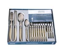 Laguiole Production - Ménagère 24 pièces - Set de couverts de table acier inox et ABS pour 6 personnes - Présentation coffret cadeau - Couleur nacre ivoire