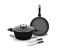 Laguiole - Set 3 Pièces antiadhésif 'Black Ston®' induction + 2 couteaux à steak Laguiole noir 25 cm