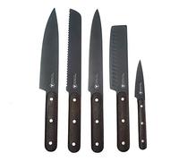 LAGUIOLE - Set of 5 kitchen Knives - Black Blade - Beech Hands - Multicoloured