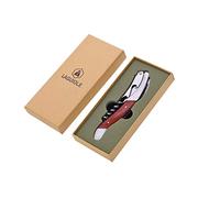 LAGUIOLE - Sommelier à Levier Simple - Manche en Bois de Poirier Rouge - Acier Inoxydable Satiné - Couteau aux fonctions de tire-bouchon, découpe capsule & décapsuleur - Confort d'utilisation - Coffret cadeau