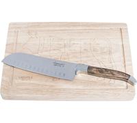 Laguiole Style de Vie Couteau Santoku en bois d'olivier avec planche à découper