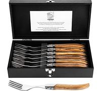 Laguiole Style de Vie Luxury Line Lot de 6 fourchettes avec manche en bois d'olivier