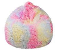 LAHAQIQI Housse de pouf en fausse fourrure moelleuse pour enfants et adultes (sans rembourrage) - Rangement antidérapant pour peluches pour salon et chambre à coucher (arc-en-ciel)