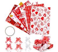 lahnao 6 Feuilles de Papier Cadeau pour La Saint-Valentin 50 x 70 cm avec 1 Colle Double Face et 6 Nœuds pour Noël Anniversaire Mariage Thanksgiving Cadeau de Naissance