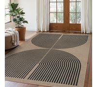 Lahome - Tapis moderne et rustique style jute, antidérapant et lavable, pour salon, chambre, intérieur, extérieur, bureau, camping-car, 152 x 213 cm, motif arc-en-ciel contemporain noir/naturel