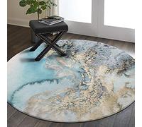 Lahome Tapis Rond à Motif marbré - 0,9 m de diamètre en Fausse Laine antidérapante pour Salon, Chambre, buanderie (Rond - 0,9 m de diamètre, Bleu)