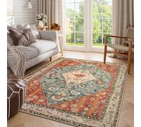 Lahome Tapis Tribal bohème - Grand Tapis Lavable pour Salon, Chambre à Coucher, Style Oriental Vieilli, antidérapant, ne s'effiloche Pas, pour Salle à Manger, Maison, Rouille/Bleu Sarcelle terne