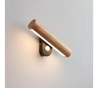 LAI HO Applique murale d'intérieur en bois avec détecteur de mouvement, rotation à 360°, blanc chaud, lampe de chevet, pour salon, chambre à coucher, couloir, escalier