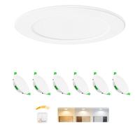 Laiebri Lot de 6 spots encastrés LED 230 V Blanc - Spots de plafond extra plats IP44 - Ø 68-75 mm, 5 W, 500 lm, 2700 K/4000 K/6000 K - Éclairage LED pour salle de bain, salon et cuisine