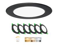 Laiebri Lot de 6 spots encastrés LED 230 V Noir - Spots de plafond extra plats IP44 - Ø 68-75 mm, 5 W, 500 lm, 2700 K/4000 K/6000 K, éclairage LED pour salle de bain, salon et cuisine