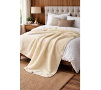 Laine Merinos 100% Couverture Chauffante, Jeté de Canapé, Couvre Lit Polaire, Blanket pour Sofa, Idée Cadeau (Creamy, 160 x 200)