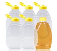 Lainrrew Lot de 6 pots à miel vides en plastique transparent de 340,2 g avec bouchons à rabat anti-fuite pour stockage et distribution (340,2 g)