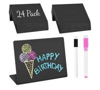 Laitejituan 24 Pièces Mini Ardoise de Table, Petit Panneau de Tableau à Craie, Rableau Noir Craie avec Stylo Effaçable, Mini Ardoise Plastique pour Mariages, Fêtes, Décorations de Table et Price Tag