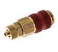 Laiton DN 5 Red Air Coupling Socket 4x6 mm Union Nut Double Shut-Off