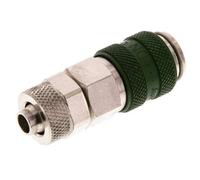 Laiton nickelé DN 5 Coupleur à air vert Douille 6x8 mm Écrou-raccord Double obturation