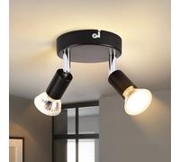 Laittiin Plafonnier à 2 lumières, noir - Plafonnier, spot LED rond GU10, | orientable à 350°, lampe moderne pour chambre, cuisine, couloir (ampoules non incluses)