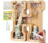 Lakpopya Tirelire Enfant Garcon, Tirelire en Bois Personnalisée | A-Z Lettres Tirelire Personnalisée pour Enfants, Tirelire Transparente pour Cadeaux de Festivals Décoration Souvenir