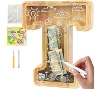 Lakpopya Tirelire Enfant Garcon, Tirelire en Bois Personnalisée | A-Z Lettres Tirelire Personnalisée pour Enfants, Tirelire Transparente pour Cadeaux de Festivals Décoration Souvenir