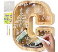 Lakpopya Tirelire Enfant Garcon, Tirelire en Bois Personnalisée | A-Z Lettres Tirelire Personnalisée pour Enfants, Tirelire Transparente pour Cadeaux de Festivals Décoration Souvenir