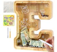 Lakpopya Tirelire Enfant Garcon, Tirelire en Bois Personnalisée | A-Z Lettres Tirelire Personnalisée pour Enfants, Tirelire Transparente pour Cadeaux de Festivals Décoration Souvenir