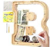 Lakpopya Tirelire Enfant Garcon, Tirelire Personnalisée en Bois | A-Z Lettres Tirelire Transparente, Tirelire Personnalisée pour Enfants pour Cadeaux de Festivals Décoration Souvenir