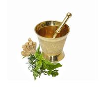 LAKSHMI'S EAGLE Laiton Mortier Et Pilon Hamam Dasta Gadgets De Cuisine Broyeur D'herbes Broyeur À Épices Bol Molcajete Outils De Cuisine Mortier Pilon Ensemble De 2 Pcs