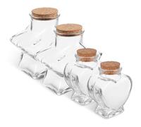 LALADEFIEE 4 Bocaux en Verre Transparent pour Rangement Créatif avec Couvercles en Liège D'étoile Cœur, Lot de 4 Pièces et Décoration