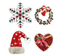 LALADEFIEE Lot de 4 Broches de Noël Étincelantes Décoratives - Modèles Couronne Flocon Cœur et Chapeau de Père Noël - Accessoires Créatifs pour Vêtements et Paquet pour Fêtes et Présents