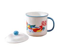 LALADEFIEE Mug en Céramique Rétro Couvercle, Tasse à Café Festive Bleu | Style Chinois, Gobelet D'eau Portable, Usage Polyvalent, Lignes Élégantes, pour Thé, Occasions Variées
