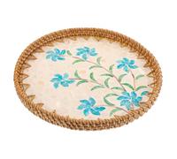 LALADEFIEE Plateau de Service Rond en Rotin Tressé Respirant avec Design Bohème Unique, Capacité de Charge Solide, pour Servir Snacks et Décors de Ferme
