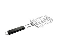 LALAFINA Accessoire Barbecue Panier Grillage Métallique Ondulé en Acier Inoxydable Poignée en Bois Pratique et Facile à Laver et pour Barbecue Camping en Plein Air