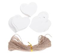 LALAFINA Étiquettes Présents avec Ficelle en Lin 500 en Papier Kraft Blanc de Cœur Cartes Vierges Suspendues Vintage pour Décoration de Fête de Mariage
