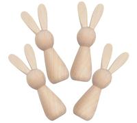LALAFINA Figurines Lapins en Bois à Peindre 4 Pièces, Décoration Légère et Créative pour Bricolage DIY et Décoration de Table, Poupées Miniatures Non Peintes