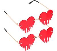 LALAFINA Lunettes de Soleil de Fête en Métal Rouge sans Monture Forme Cœur, 2pcs, Décoration Party, Style et Personnalité Unique