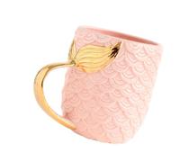 LALAFINA Mug Sirène Poignée Facile à Saisir, pour Boissons Chaudes et Froides en Céramique avec Queue de Sirène Dorée Présent Original pour Noël ou Mariage