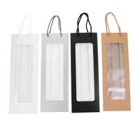 LALAFINA Paquet à Bouteilles de Vin et Poignées Pratiques en Papier Fenêtre Transparente 4pcs Grosse Capacité, pour Usage Personnel et Mariage