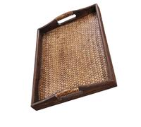 LALAFINA Plateau Rectangulaire en Rotin Tressé Marron, Plateau en Bois Naturel Pratique sans Bavures, pour Fruits et Snacks Salon Spa