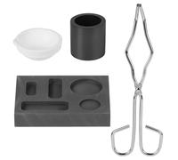 LALAGO 4 Pièces Kit de Fusion de Graphite, Haute Pureté Creuset Fonderie Graphite Kit, Creuset + Pince + Cuvette + Moule Combiné, Lingotière Ensemble pour Alliages de Platine, or, Argent et Laiton
