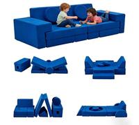 LALAHO Canape pour Enfant Modulaire，Chauffeuse 2 Places，Chauffeuse & Canapé Convertible Enfant，Velours Côtelé，Librement Combinable，pour Chambre d'enfant, Salle de Jeux，Chambre à Coucher（Bleu）