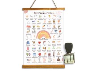 Lalasol Affiche Mes Premières Fois à Tamponner - Cadeau de Naissance Bébé, Souvenir, Cadeau Jeune Maman, Grand Format A3 - Cadre Bois Massif