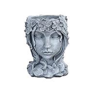 Laluky pot de fleurs pour plantes succulentes en forme de tête de femme, vase de bureau en résine, pot créatif pour la maison et le bureau (gris)