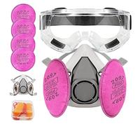 LAMANICE Masque respiratoire demi-visage réutilisable avec 4 filtres 2097 et lunettes de protection, bouchons d'oreille pour peinture, poussière, chimique, résine époxy, coupe, polissage, Rouge