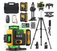 Lambluefly Niveau Laser avec Trepied 4 x 360°, 4D 16 Lignes Laser Chantier avec 2x4800mAh Batterie, Niveau Laser 360 Autonivelant avec Affichage LED, Télécommande, APP, IP54 Étanche et Anti-Poussière