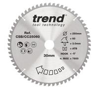 Lame de scie circulaire de 250 mm, 60 dents, alésage de 30 mm, carbure de tungstène (TCT), surface fine