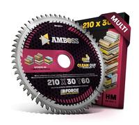 Lame de scie circulaire HM 210 x 30 mm Z60 à dents plates avec chanfrein alterné pour coupe multi-fine AMBOSS WERKZEUGE Lame de scie 210 mm compatible avec HBM 210 DeWalt DWE7485 Dewalt DCS777T2-QW
