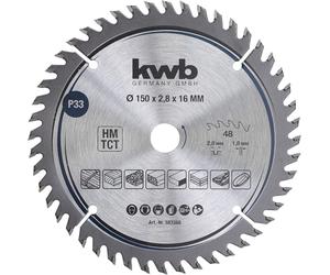 lame de scie circulaire kwb 150 x 16 mm - Coupe très fine - Pour plans de travail, bois et panneaux revêtus - A pastilles de carbure de tungstène