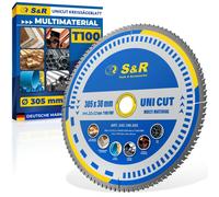 Lame de scie circulaire S&R, 305 x 30 mm, design FWF, 100 dents en carbure de tungstène (HW), lame de scie universelle pour découpe multi-matériaux : bois, acier de construction (4 mm), métaux non fer