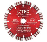 Lame de scie diamantée, diamètre 160 mm, alésage 20 mm, segments turbos